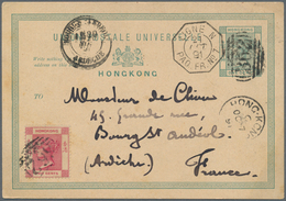 Hongkong - Treaty Ports: 1891. Postal Stationery Card 1c Green Upgraded With SG 33, 2c Carmine Tied - Other & Unclassified