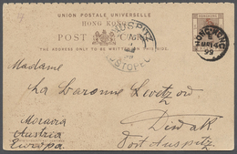 Hongkong - Ganzsachen: 1899, Double-card Question Part 4 C. Red On 3 C. Brown (overprint Twisted Fro - Interi Postali