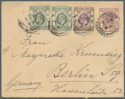 Hongkong - Ganzsachen: 1900, Envelope QV 5 C. Uprated KEVII 1 C., 2 C. (2) Tied Four Strikes "VICTOR - Postal Stationery