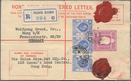 Hongkong - Ganzsachen: 1931, Registration Envelope KGV 10 C. Uprated KGV 10 C. (3) Tied "REGISTERED - Postal Stationery