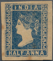 Indien: 1854 Lithographed ½a. Deep Blue, With Chignon Retouched, Also Showing Part Of Wavy Frameline - 1852 Provinz Von Sind