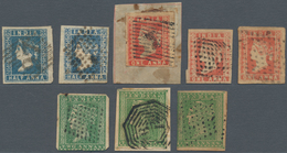 Indien: 1854 Group Of Two Singles ½a. Blue, Three Of 1a. Red (one On Piece) And Three 2a. Green (one - 1852 Provinz Von Sind