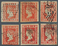 Indien: 1854 Lithographed 1a. Red, Die II, Six Used Singles With Plate Flaws, Retouches And Flukes, - 1852 Provincia Di Sind