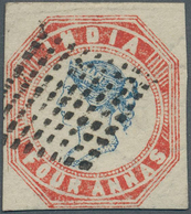Indien: 1854 Lithographed 4a. Blue & Red From 4th Printing, Sheet Pos. 1, Wmk Reversed, Used And Can - 1852 Sind Province