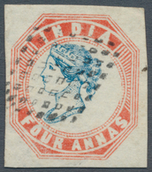 Indien: 1854-55 Lithographed 4a. Blue & Red, 4th Printing, Sheet Pos.6, Wmk Reversed, Used And Cance - 1852 Sind Province