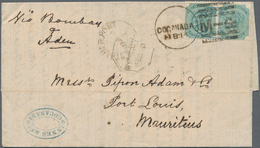 Indien: 1875. Envelope Addressed To Mauritius Bearing SG 69, 4a Green (pair) Tied By Cocanada/M-6 Du - 1852 Sind Province