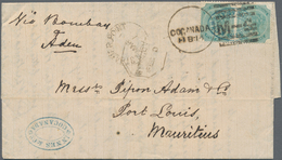 Indien: 1875. Envelope Addressed To Mauritius Bearing SG 69, 4a Green (pair) Tied By Cocanada/M-6 Du - 1852 Provincie Sind