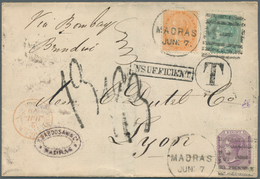 Indien: 1876. Envelope Addressed To France Bearing SG 52, 8p Purple/white, SG 61, 2a Orange And SG 6 - 1852 Provincie Sind