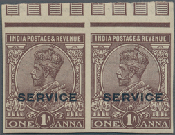 Indien - Dienstmarken: 1922 Official KGV. 1a. Chocolate, Top Marginal Horizontal Pair, IMPERFORATED, - Dienstzegels