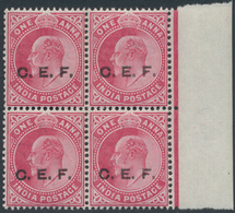 Indien - Indische Polizeitruppen: India, C.E.F., 1905/11, 1 Anna Carmine, A Marginal Block Of 4, Var - Franchise Militaire