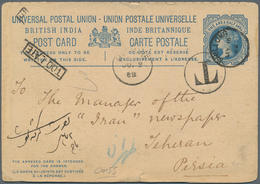 Indien - Ganzsachen: 1888: Postal Stationery Double Card 1½+1½a. Blue Used From Shillong To Teheran, - Zonder Classificatie