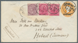 Indien - Ganzsachen: 1900. Postal Stationery Envelope One Anna Yellow Upgraded With SG 89, 1a Plum A - Unclassified