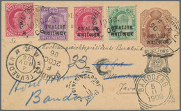 Indien - Konventionalstaaten: 1906. Gwalior Postal Stationery Card 'quarter Anna' Brown Upgrade With - Other & Unclassified