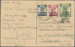 Indien - Konventionalstaaten: Gwalior, 1950. Gwalior Postal Stationery Card 9p Green Upgraded With S - Other & Unclassified