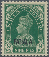 Indien - Konventionalstaaten: PATIALA: 1941, India KGVI Definitive 9p. Green With Opt. 'PATIALA', Mi - Other & Unclassified