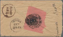 Indien - Feudalstaaten: INDORE 1889 Circular ½a. Black On Pink, Type 1, Used On Back Of Local Indore - Autres & Non Classés