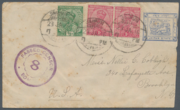 Indien - Feudalstaaten: JAIPUR 1912 Postal Stationery Envelope ½a. Blue Used From Jaipur To Brooklyn - Other & Unclassified