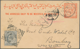 Indien - Feudalstaaten: Hyderabad, 1906, Card 1/4 A. Orange Canc. Native With KEVII 3 A. Grey Tied " - Other & Unclassified