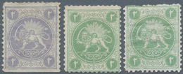 Iran: 1868, 2 Sh. Green And Violet, Three Barre Essays Lion Issue, One Thin And Minor Faults, Fine, - Irán