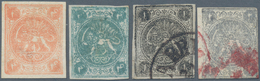 Iran: 1868-75, Four Stamps Lions Issues Mint And Used, 4 Ch. Greenish Blue On Pellure Paper, Three S - Irán