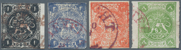 Iran: 1875, Lions Issue Complete Used Rouletted Set Of Four Stamps Clear Cancelled, Minor Faults And - Iran