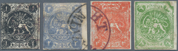 Iran: 1875, Lions Issue Complete Cut To Shape Used Rouletted Set Of Four Stamps Clear Cancelled, Min - Iran