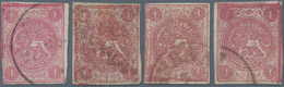 Iran: 1876, Lion Issue, 1kr. Carmine, Types A-D, Four Postally Used Copies, Few Imperfections Mainly - Iran