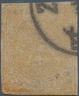 Iran: 1876, Lion Issue, 4kr. Yellow, Type B, Some Imperfections, Postally Used "ZENDJAN", Signed And - Iran