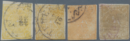 Iran: 1876, Lion Issue, 4kr. Yellow, Four Used Copies In Different Shades, Partly Slight Imperfectio - Irán