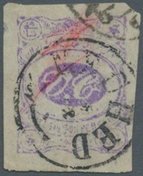 Iran: 1902, Meshed Provisioal Issue 5 Ch. Violet With Victor Castaigne Red Initials Used With "MECHE - Iran