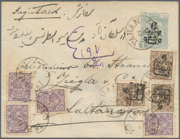 Iran: 1905. Registered Postal Stationery Envelope 6c Ultramarine Upgraded With Yvert 199, 1c Violet - Iran