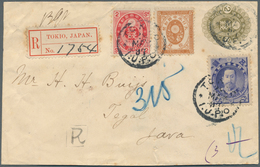 Japan - Ganzsachen: 1897. Registered Postal Stationery Envelope 2s Olive Upgraded With SG 113, 1s Gr - Postcards