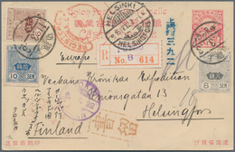 Japan - Ganzsachen: 1912, UPU Card 4 S. Uprated 6 S., 8 S. 10 S. For Registration Tied "Kamisuwa 11. - Postales