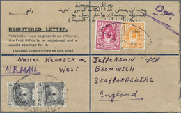 Jordanien: 1949, 5 M., 15 M. (pair), 50 M. Tied Oval "AMMAN REGISTERED 28 MY 49" To Registration Env - Giordania