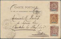 Kambodscha: 1892/1907, Two Ppc: 10 C. Franking (slight Faults) Used From "KRATIE 25 MARS 92" To Fran - Cambodia