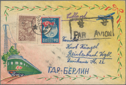 Korea-Nord: 1950, 1 W Green "medal Of Merit", Imperforated Horizontal Strip Of 5, 70 W Lilac-brown " - Corea Del Nord