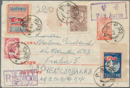 Korea-Nord: 1953, Stationery Envelope Gold Star Medal 10 W. Carmine Uprated Four Stamps Tied "Chongj - Korea, North