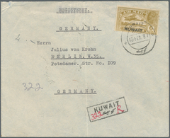 Kuwait: 1937. Registered Air Mail Envelope (vertical Fold) Addressed To Germany Bearing Kuwait SG 34 - Kuwait