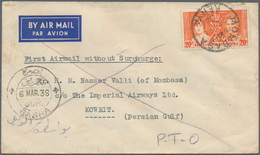 Kuwait: 1938. Air Mail Envelope From Mombasa/Kenya Addressed To 'c/o The Imperial Airways, Kuwait, P - Kuwait