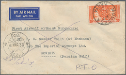 Kuwait: 1938. Air Mail Envelope From Mombasa/Kenya Addressed To 'c/o The Imperial Airways, Kuwait, P - Koweït