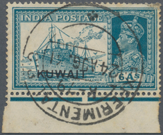 Kuwait: 1941, India 6a. Turquoise-green, Bottom Marginal Copy (slight Imperfections), Clearly Oblit. - Kuwait