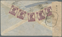 Kuwait: 1943 Cover (faults) From Kuwait To Bombay Franked On The Reverse By Five Singles Of India KG - Kuwait