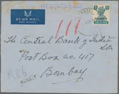 Kuwait: 1948. Registered Air Mail Envelope Addressed To India Bearing Kuwait SG 60a, 6a Turquoise (t - Kuwait