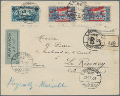 Libanon: 1929, Registered Envelope Air Mail From Beirut Bearing 15 On 25pia. Ultramarine And 25pia. - Lebanon