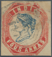 Malaiische Staaten - Straits Settlements: 1854-55 Indian Lithographed 4a. Blue & Red From 4th Printi - Straits Settlements
