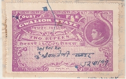 GWALIOR  State  2 Rs PLUM  Court Fee  Type 22 K&M 229a  #  16892   D India  Inde  Indien Revenue Fiscaux - Gwalior