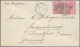 Malaiische Staaten - Straits Settlements: 1886, 4c. Rose, Horiz. Pair With Chop Mark "FORWRDED BY BO - Straits Settlements