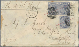 Malaiische Staaten - Straits Settlements: 1887, 10c. Slate, Three Copies On Cover To Cambridge/Engla - Straits Settlements