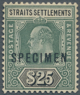 Malaiische Staaten - Straits Settlements: 1904-10 KEVII. $25 Green & Black, Wmk Mult Crown CA, Surch - Straits Settlements