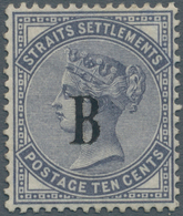 Malaiische Staaten - Straits Settlements - Post In Bangkok: 1882-85 10c. Slate, Wmk Crown CC, Ovpt. - Straits Settlements